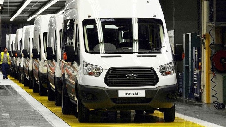 White Ford Transit Van on production line